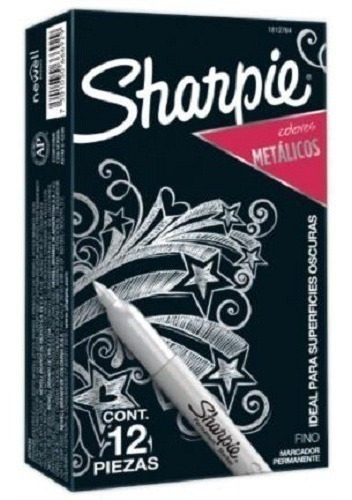 Sharpie Marcador Permanente Metalico  Punta Fina Plata C/12