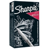 Sharpie Marcador Permanente Metalico  Punta Fina Plata C/12