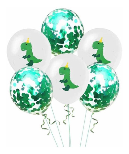 Pack De 8 Globos Diseños Dinosaurios Estampados Y Confettis