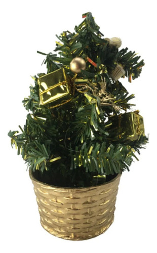 Arvore De Natal Mini Pinheiro De Mesa 20cm Verde E Dourada