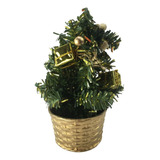 Arvore De Natal Mini Pinheiro De Mesa 20cm Verde E Dourada