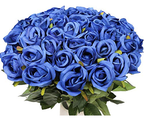 10 Flores Artificiales Rosas Azul 50.8cm