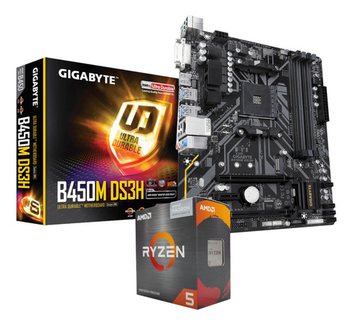 Kit Placa Mãe Gigabyte B450m Ds3h Ryzen 5 4600g Igpu Vega 7