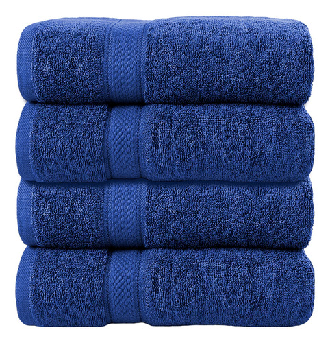 Juego De 4 Toallas De Baño 140cm*70cm 100% Algodón Absorbente Color Azul Oscuro Liso