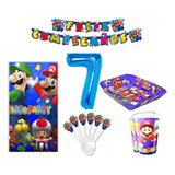 Set Kit Decoracion Super Mario Bros 12 Niños + Obsequio
