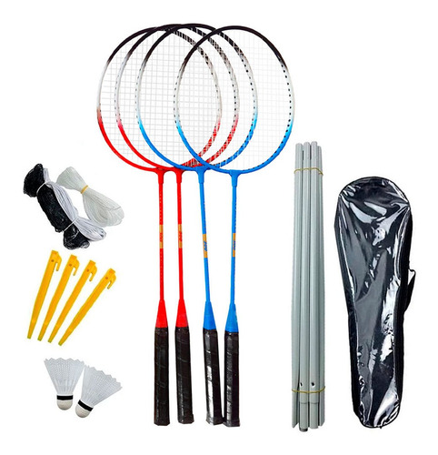 Set Juego Badminton Raquetas + Plumas + Red + Bolso