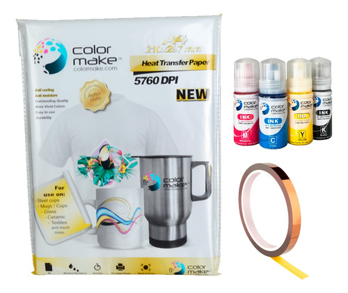 Kit 4 Tintas Sublimación Papel Premium Cinta Color Make 