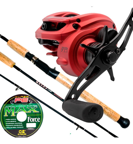 Kit Pesca 15 Kg- Carretilha Redx Big Game+vara 1,80+ Linha