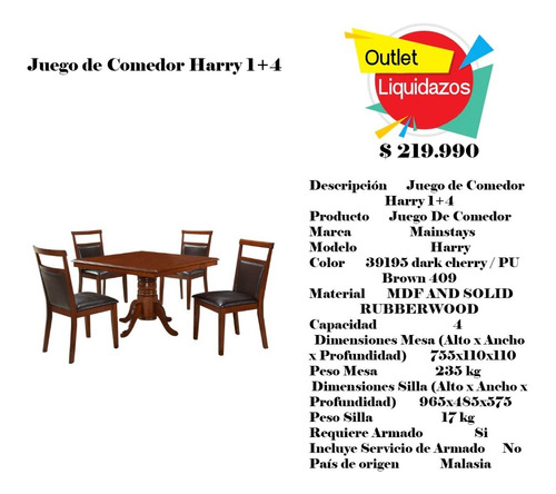 Juego De Comedor Harry 1+4