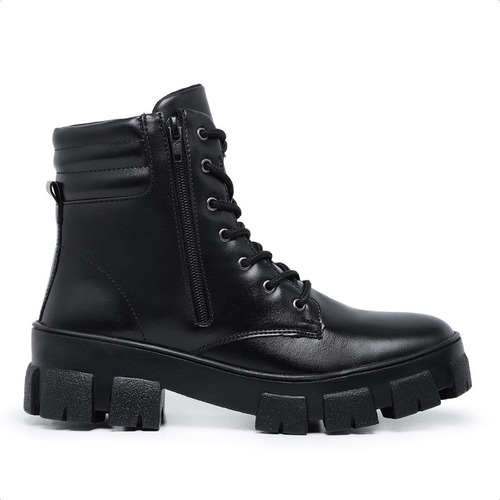 Bota Coturno Salto Tratorada Feminina Cano Curto Preto