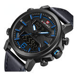 Reloj Digital De Piel Impermeable Naviforce Sports Color Del Fondo Black/blue