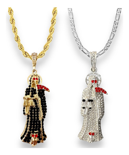 Collar Santa Muerte Negra 9cms Set 2 Piezas