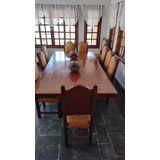 Conjunto De Mesa E Cadeiras Em Mogno Maciço 