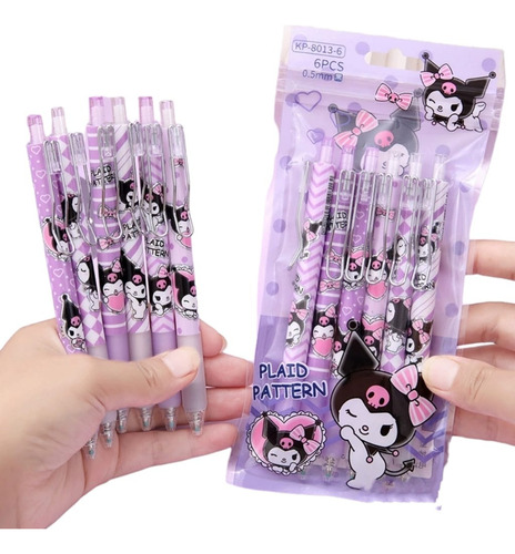 Pluma Kawaii De Gel Hello Kitty Y Kuromi Paquete 6 Piezas 