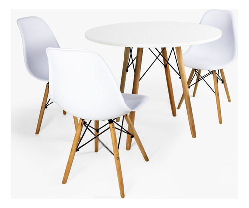 Mesa Branca Sala De Jantar 80cm Mdf 3 Cadeiras Eames Eiffel