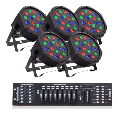 Kit 5 Canhao De Led 18 Leds 1w Rgb Dmx Iluminacao + Mesa Dmx