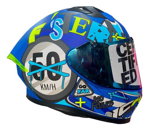 Casco Integral Ich 503 Edspecial No Rules Azul Visor Azul