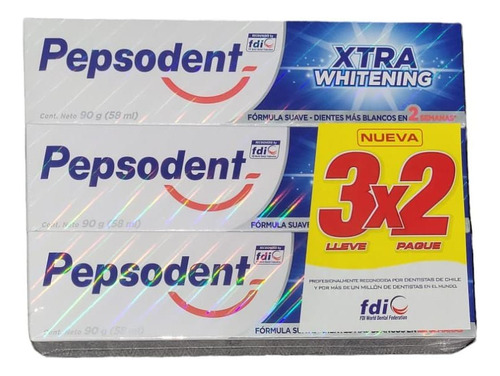 Pack 3 Pastas Dentales Pepsodent Extra Whitening 90g