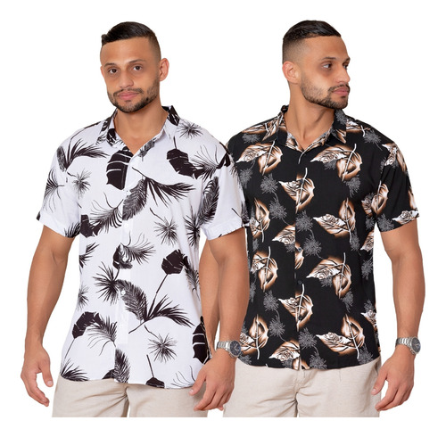 Kit 2 Camisa Masculina Floral Havaiana Moda Praia