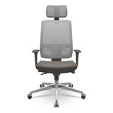 Cadeira Presidente Brizza Tela Cinza Aluminio Slider Basalto