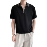 Slim Manga Moda Casual Playeras Hombre Cremalleras Tipo Polo