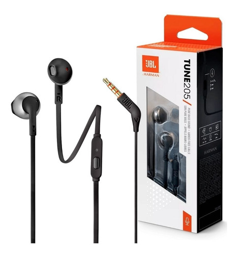 Fone De Ouvido Jbl T205 Preto Cinza Com Microfone E Controle