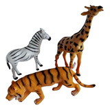 Animales De La Selva Pack X 3 Un. Tigre/jirafa/cebra 13 Cm.