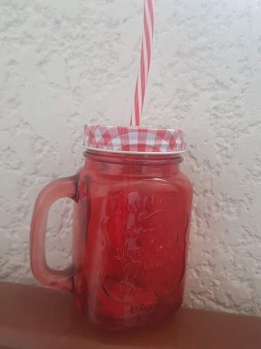 3 Tarros Mason Jars Con Tapa Popote Vintage Grabado Vidrio!!