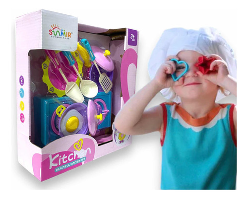 Set Kit Cocina Infantil Niñas Vajilla Juguete Estufa Comida