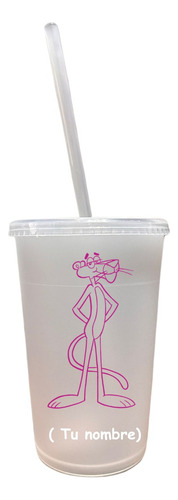 Vaso Con Popote 50 Pzas  Personalizados 16oz Pantera Rosa