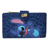 Cartera Plegable Loungefly, De Stitch, Con Cremallera, Azul