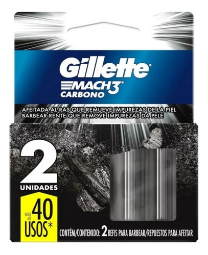 Carga Gillette Mach 3 Carbono Com 2 Unidades