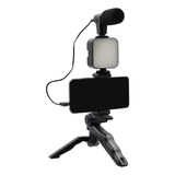 Kit Tripode Video Luz Led Microfono Para Streaming Canto