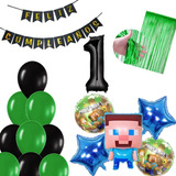 Combo Deco Minecraf Globo 3d + Estrellas + Feliz Cumpleaños 