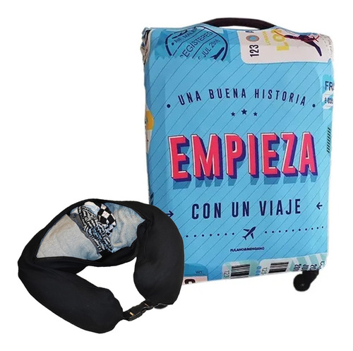 Funda Valija Mediana + Almohada De Viaje Cuello Guarda Ropa