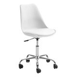 Silla De Oficina Tulip Con Ruedas Giratoria Ecocuero Blanco