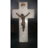 Crucifico En Bronce Bañado En Oro Y Marmol De Carrara