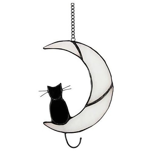 Colgante Para Ventana, Diseño De Gato Negro En La Luna