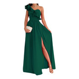 Vestido Con Abertura Elegante Fiestas De Noche Mujer Verde