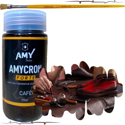 Tinta Pincel Couro Sapato Tenis Bolsa Bota 90ml Amycron Fort