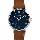 Timex Tw2r639006p, Reloj Hombre, Multicolor, Unitalla Correa Café Bisel Acero Inoxidable Fondo Azul Oscuro