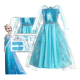 Vestido Fantasia Frozen Infantil Elsa Com Capa E Acessórios