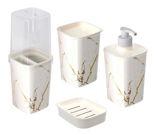 Kit Banheiro Lavabo Plastico Marmore Dourado Plasutil