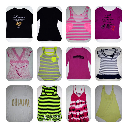 Lote Pack X 12 Remeras Mujer Musculosas Mangas Larga Y Corta