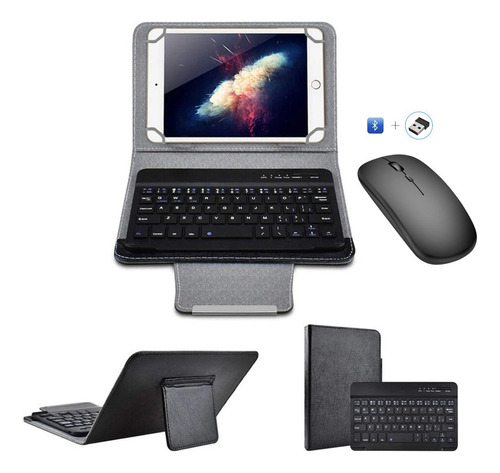 Capa Couro Com Teclado Mouse Bluetooth Para Tablet 7´´- 8´´