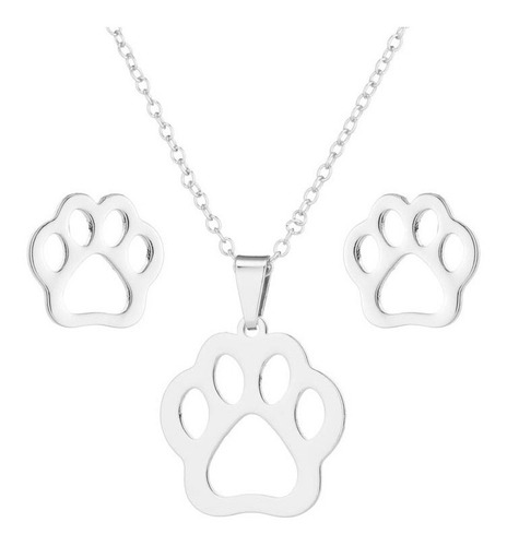 Conjunto Pata Perro Gato Cadena Colgante Aros + Caja Regalo 