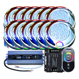 Kit 12 Leds Piscina 15w Rgb + 1 Touch + 1 Fonte Ip68 + Rosca