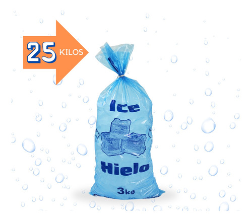 Bulto 25 Kilos Bolsa De Hielo Impresa Para 3 Kg Azul