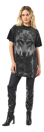 Bluson Casual Estampado Lobo Holly Land Negro De Dama | Envío gratis