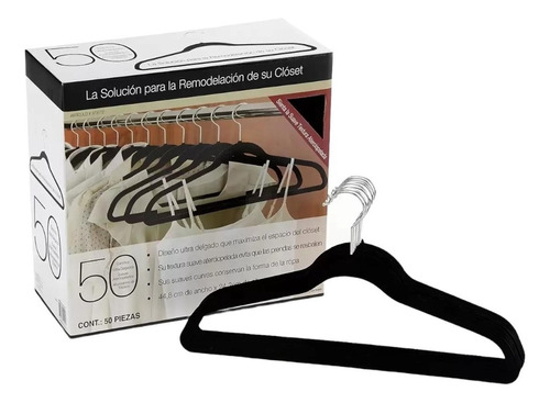 Set De 50 Ganchos Para Ropa Color Negro Con Terciopelo